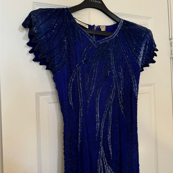 Vintage Nagpal New York embellished beaded silk blue dress, Size M - Picture 2 of 5